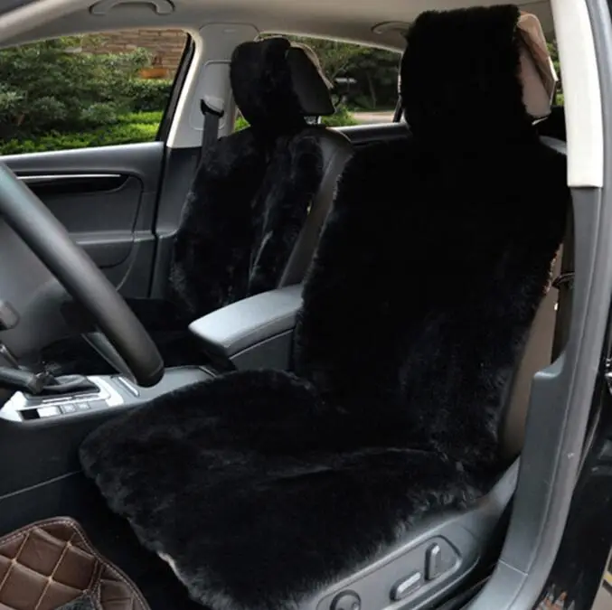 Black MUNIUREN австралийские шерстяные чехлы для сидений автомобиля зимние высококачественные цельные накладки из натуральной шерсти меховые подушки для сидений из овчины - Название цвета: Black