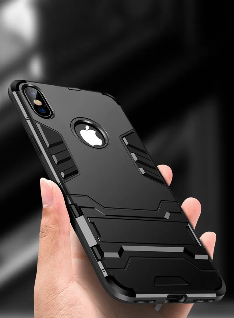 1000PCS Shockproof Armor Phone Case For iPhone XR X XS Max 8 7 Plus 6 6S Silicone Holder Cases Stand Matte Protective Back Cover | Мобильные