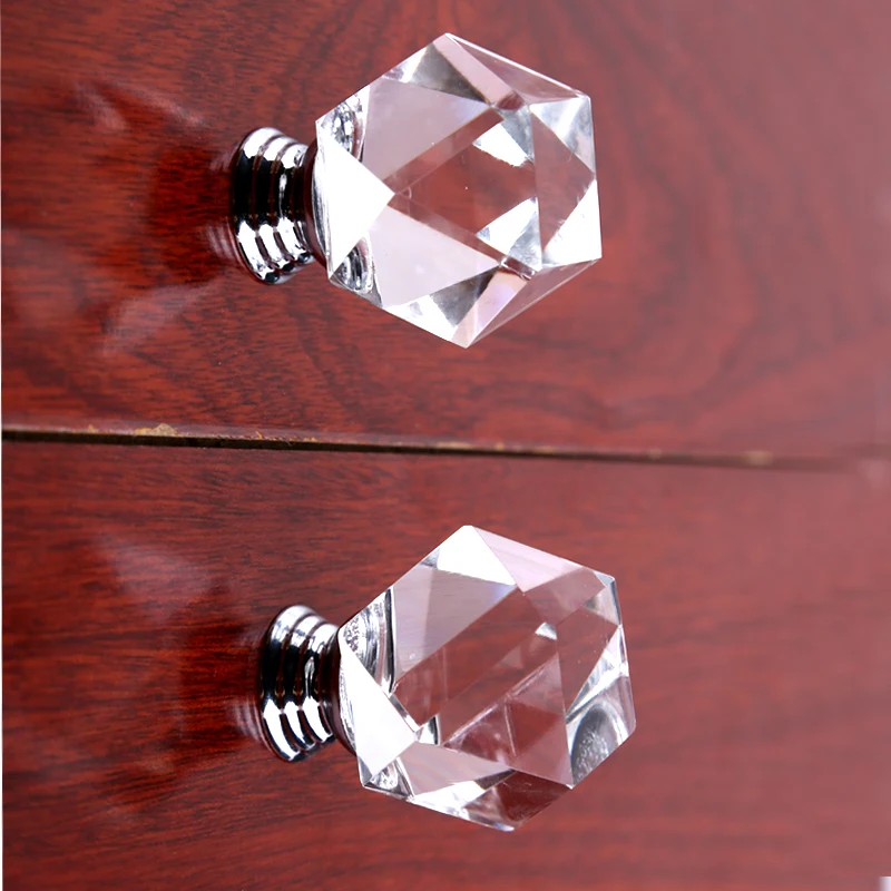 Modern simple fashion Polygon clear glass drawer tv cabinet knobs pulls silver chrome kitchen dresser door handles | Обустройство