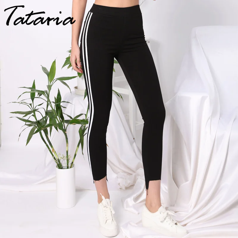 Обтягивающие леггинсы для женщин фитнеса размера плюс женские в белую полоску