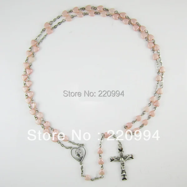 12 шт. розового цвета в форме сердца пластиковые четки ожерелье|rosary necklace|necklace of