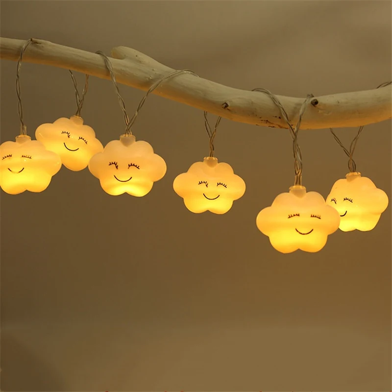 

LED Starry Night Lights 2/3/6M String Lights 5.5cm Cloud Shape Lamps Dry Battery Operated Christmas Tree New Year Indoor Lights