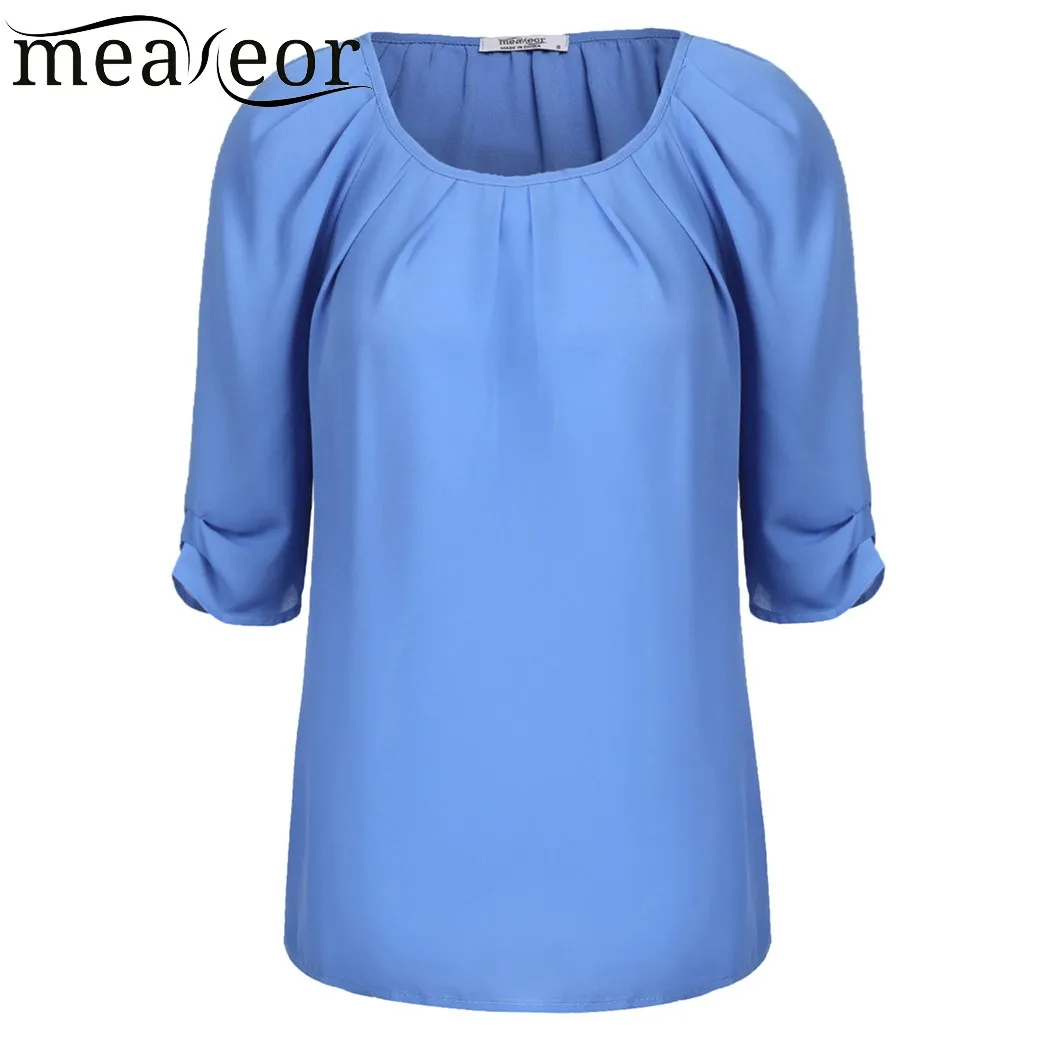 Meaneor модный свернутый рукав три четверти однотонная свободная плиссированная