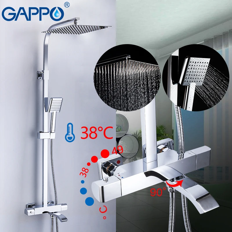 

GAPPO shower system Bathroom Rainfall thermostic Bathtub Faucet Set white chrome Wall Mounted Bath Shower Sets