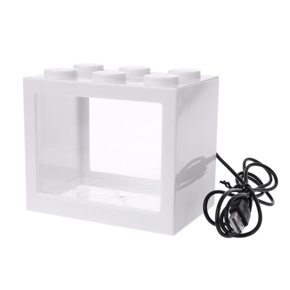 Прозрачный светодиодный мини-аквариум с USB, украшение для аквариума - Цвет: White