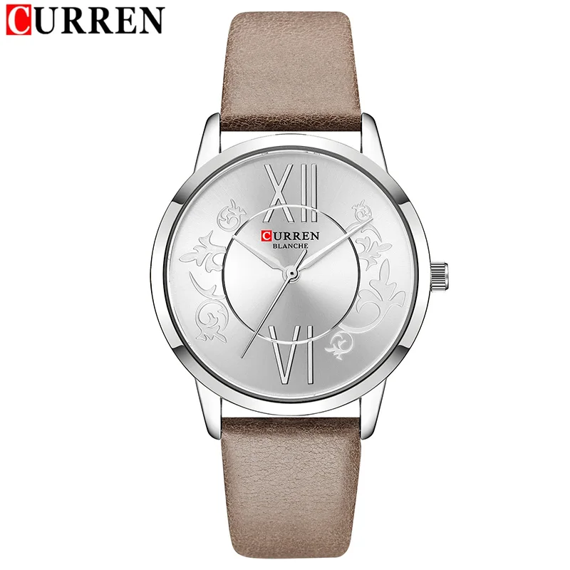 Brwn Silver White Curren женские часы Лидирующий бренд роскошные кожаные часы женские водонепроницаемые женские часы спортивные брендовые кварцевые часы Relogio Feminino - Цвет: Brwn Silver White