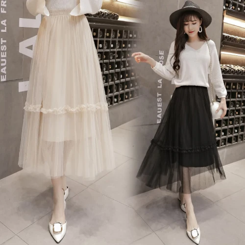 Женская Тюлевая юбка с бисером 2019 новая весенняя из прозрачной ткани женская