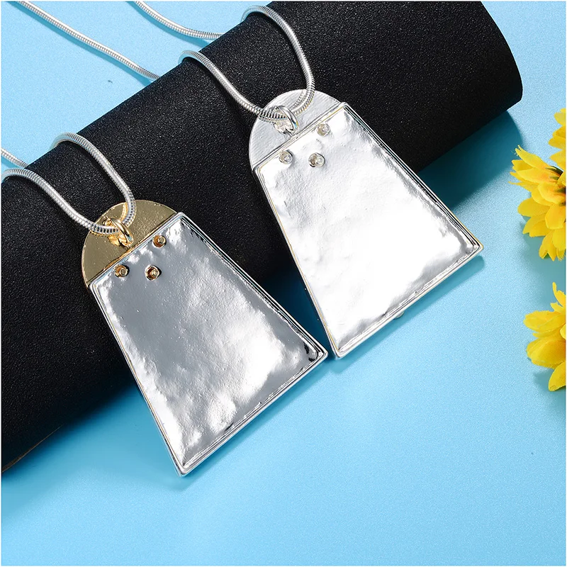 Shineland 2020 Hot Sale Punk Statement Round Geometric Handmade Wire Drawing Pendant Alloy Long Necklace Fashion Women Jewelry | Украшения