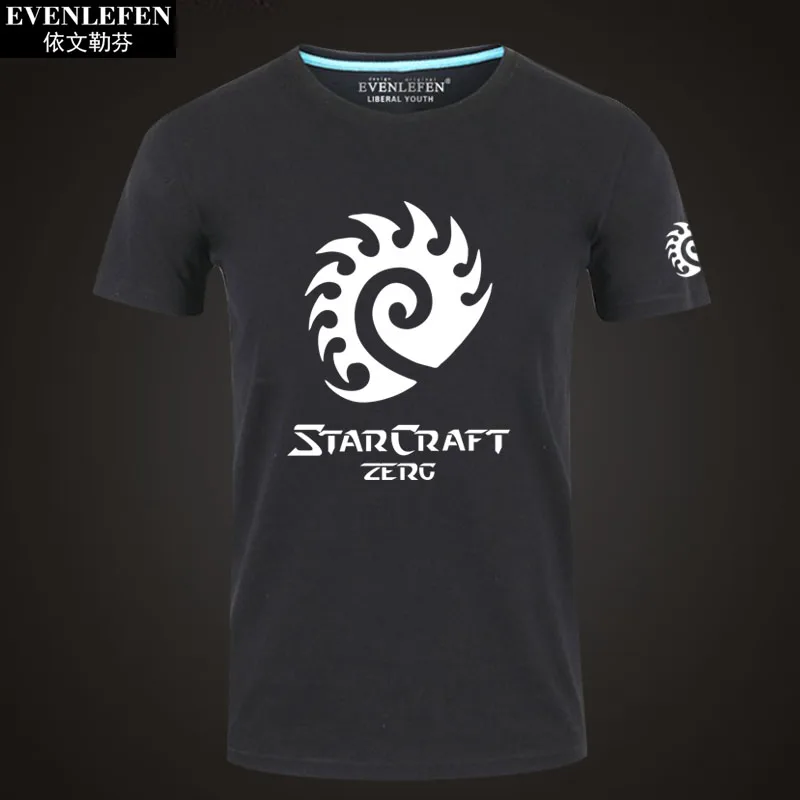 Black1 StarCraft 2 Protoss Zerg футболка с коротким рукавом мужская игровая хлопковая с полурукавом Студенческая Большая одежда летняя - Цвет: Black1