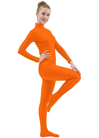SPEERISE взрослый полный тело Zentai черный лайкра спандекс ноги обтягивающие облегающие комбинезоны костюм для женщин Unitard человек Косплей костюмы - Цвет: Оранжевый