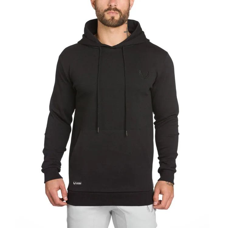 Для мужчин занятия фитнесом тренировки Slim Fit с капюшоном толстовка карманом