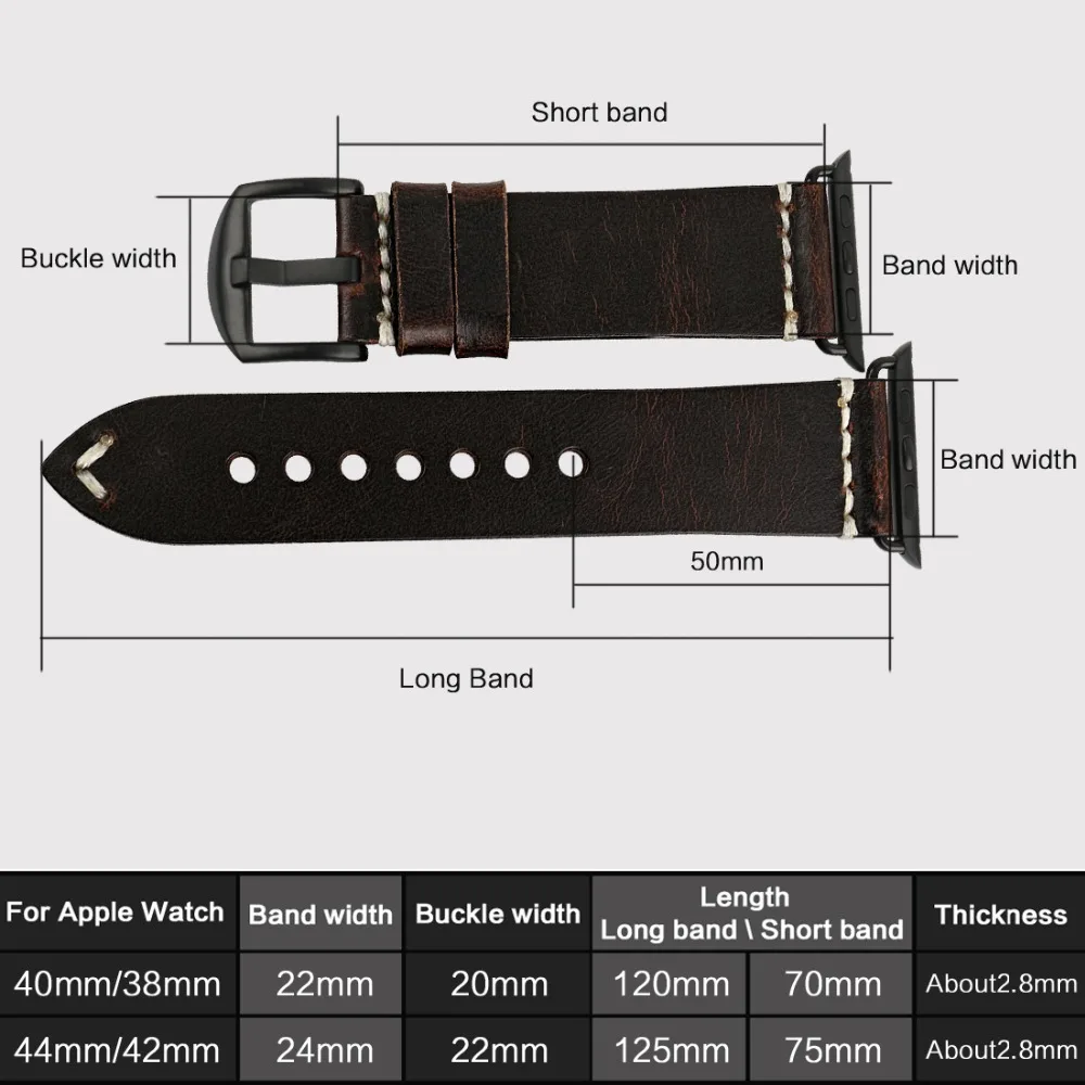 Ремешок MAIKES из натуральной кожи для Apple Watch Аксессуары часов браслет iWatch 44 мм 40 42 38
