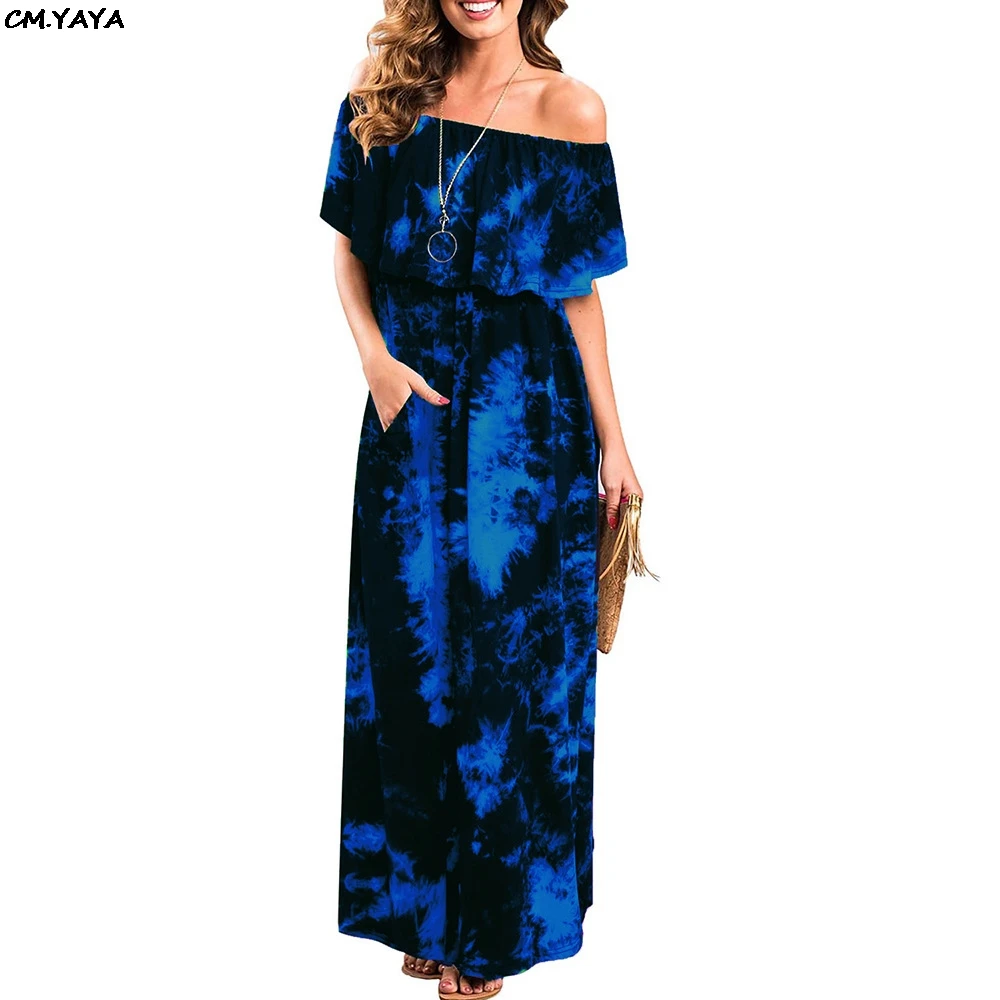 Женское винтажное платье макси с открытыми плечами и рукавами-бабочками длинное