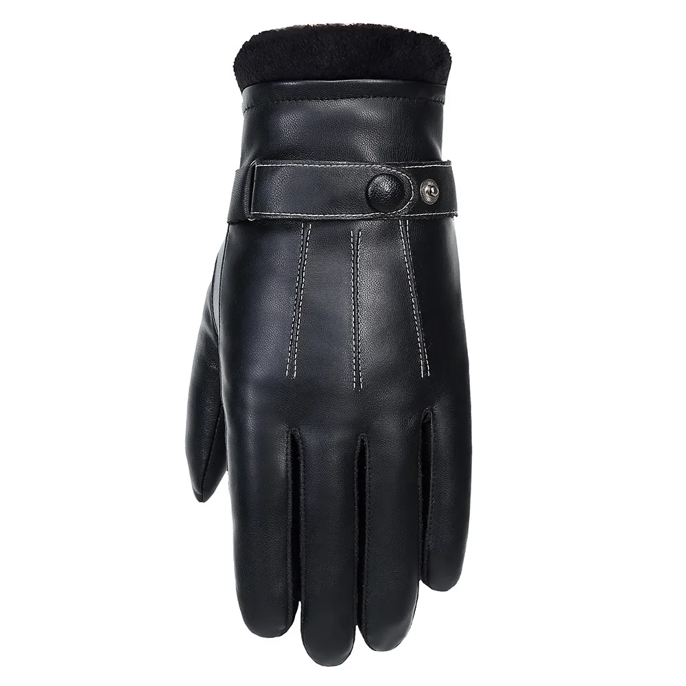 Winter Mens Long Leather Gloves Wool Warm Touchscreen Gloves Waterproof Fur Mittens Heated Cashmere Gloves Motorcycle Gants