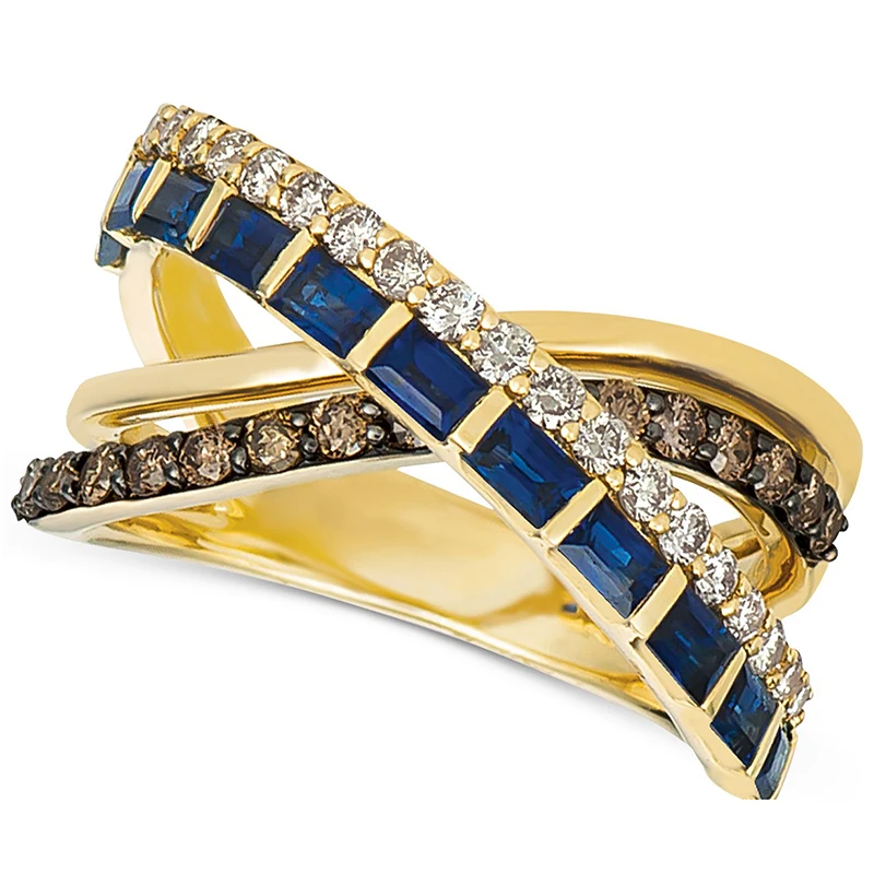 Мужское и женское кольцо в стиле хип хоп модное золотого цвета с синим цирконием