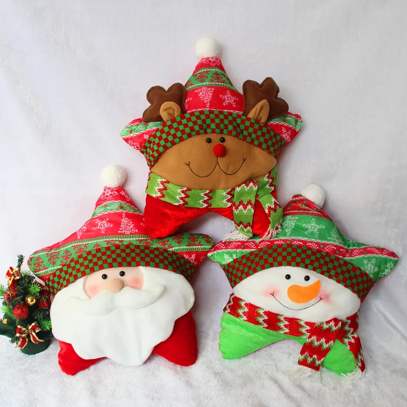 

Three Optional Novelty Christmas Star Pillow Plush Toys Santa Claus Snowman And Deer Pillows Stuffed Dolls Christmas Decorations