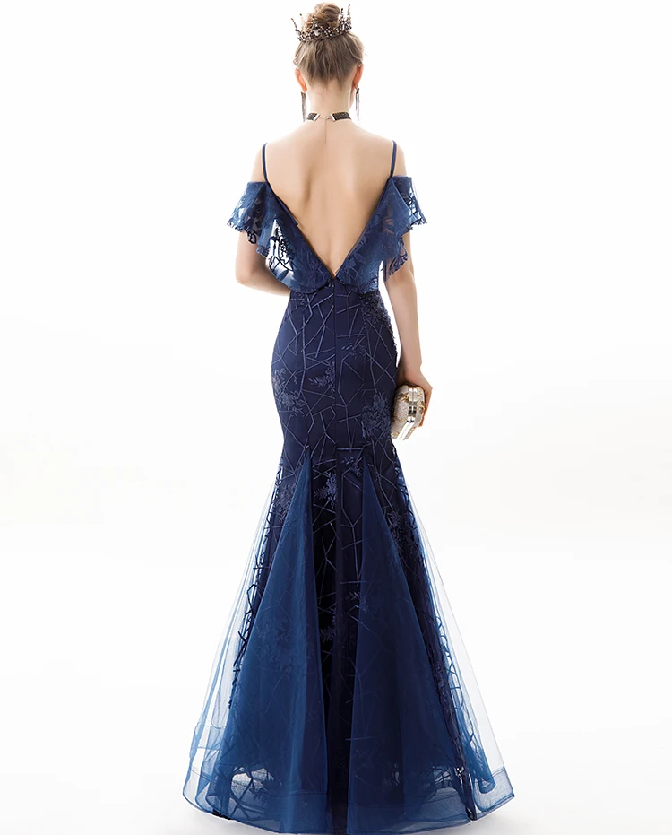 Элегантное темно синее вечернее платье для невесты He's сексуальное с открытыми