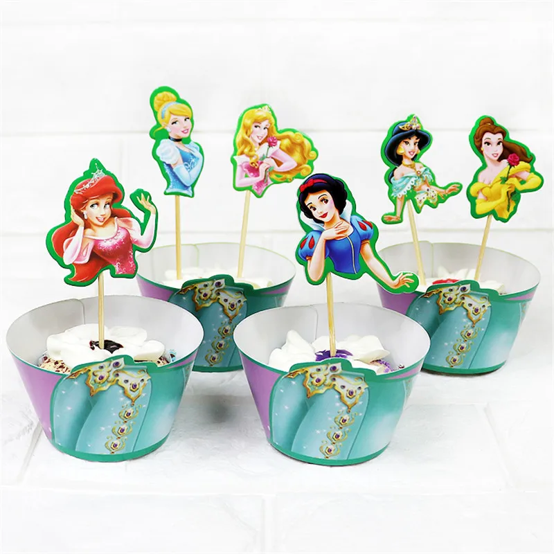 24 шт кекс диснейпринцесса Торт Топперы мультфильм украшения карты подставки для