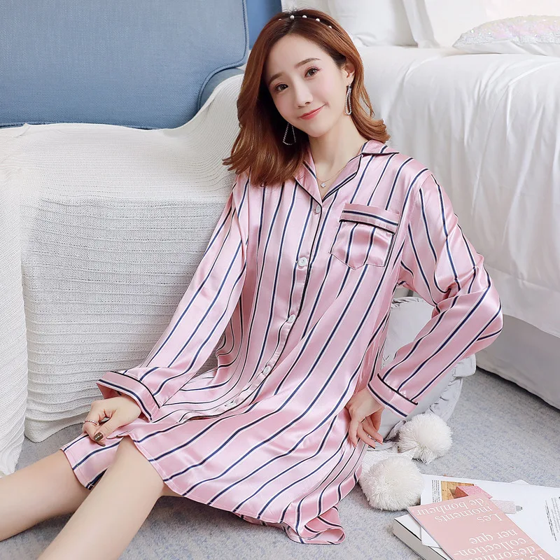 Smmoloa Женская шелковая ночная рубашка с длинными рукавами удобные атласные Ночная