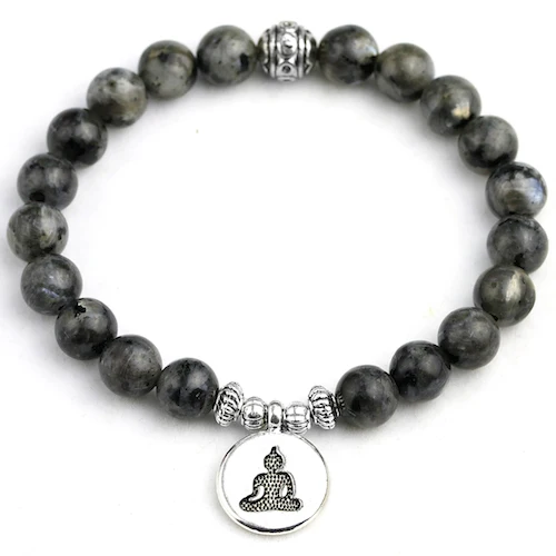 Buddha Натуральный черный флэш камень лабрадорит браслет из бусин ручной работы для мужчин лотоса Йога Будда Ом Шарм женщин браслет - Окраска металла: Buddha