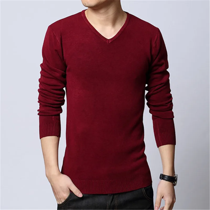 UNIVOS KUNI 2019 Autumn New Fashion 100% Cotton Casual Men Sweaters Pullover Slim Fit Solid Color MenS J436 | Мужская одежда