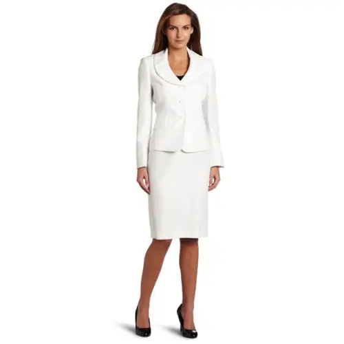 Женский деловой костюм с белой юбкой летний пиджак длинным рукавом офисный для