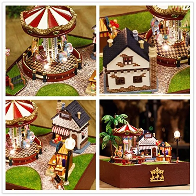 DIY Кукольный дом деревянный кукольный домик 3D карусель круглый Музыкальная