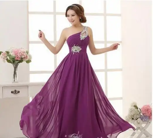 Breve elegante Vestido de Um Ombro Baratos Coral Damas De Honra Vestidos Longos шифоновое платье 2017 | Свадьбы и
