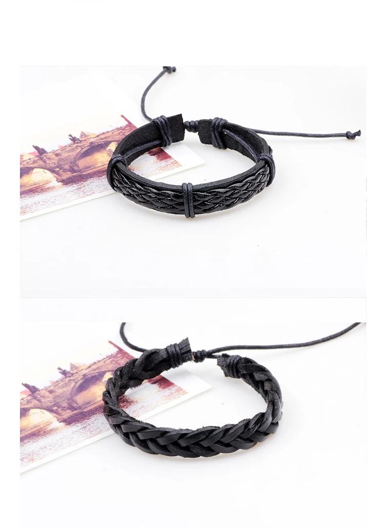 Черный кожаный браслет, мужской многослойный Плетеный браслет и браслеты, панк браслеты для женщин, Панк повседневные мужские ювелирные изделия