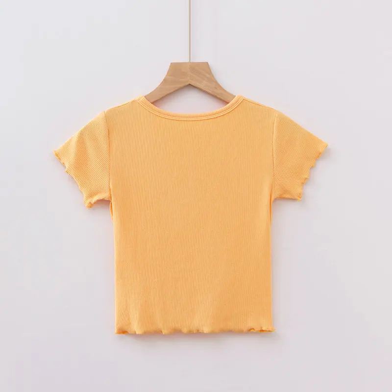 Harajuku vintage ins hot candy color purple orange white letters embroidery lace crop top tee tshirt YQ-1025