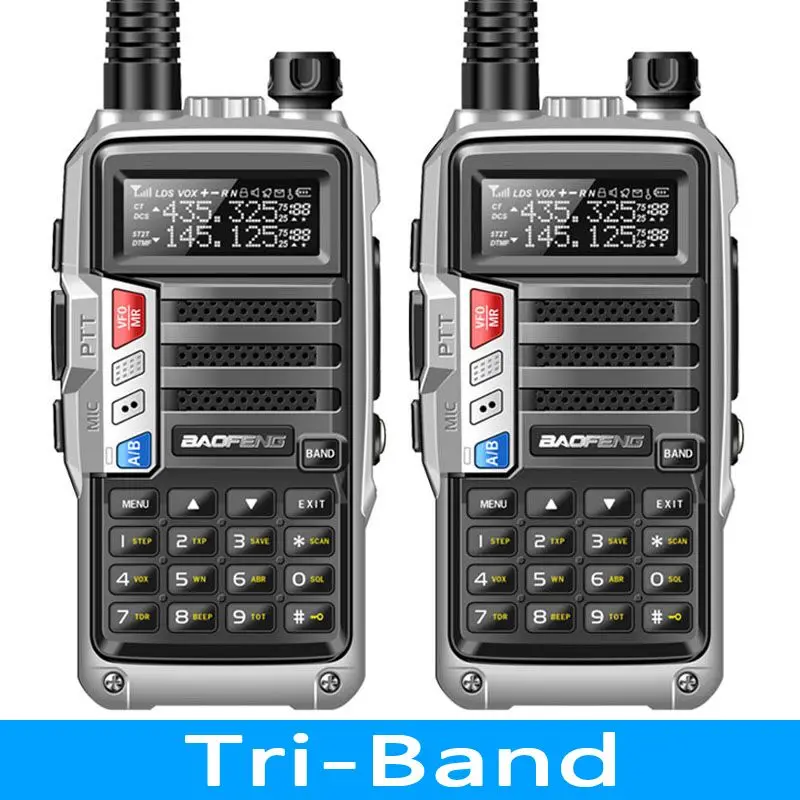 Silver Radio 220-260 2 шт BaoFeng UV-S9 трехдиапазонная 8 Вт 2 шт антенна VHF UHF 136-174 МГц/220-260 МГц/400-520 МГц 10 км дальняя портативная рация - Цвет: Silver Radio 220-260