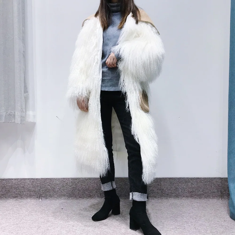 Новинка 2018 модное однотонное пальто из натуральной монгольской овцы Женское