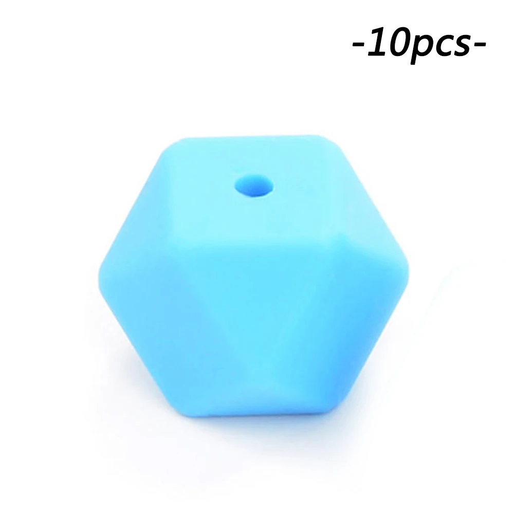 deep skyblue LOFCA 10 шт. мини шестигранные силиконовые бусины 14 мм Прорезыватель для зубов Детские Прорезыватели Детские Силиконовые игрушки для изготовления ожерелья без бисфенола - Цвет: deep skyblue