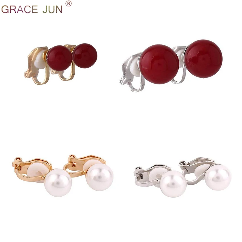 Женские серьги клипсы с искусственным жемчугом GRACE JUN популярные