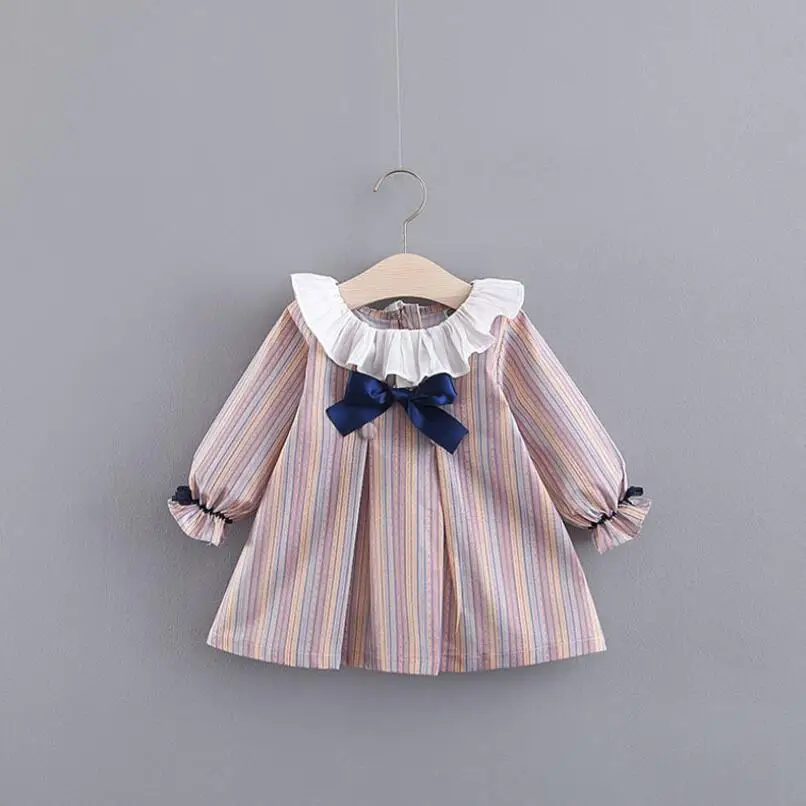 Весна 2019 детская одежда для младенцев платье принцессы девочек платья в полоску