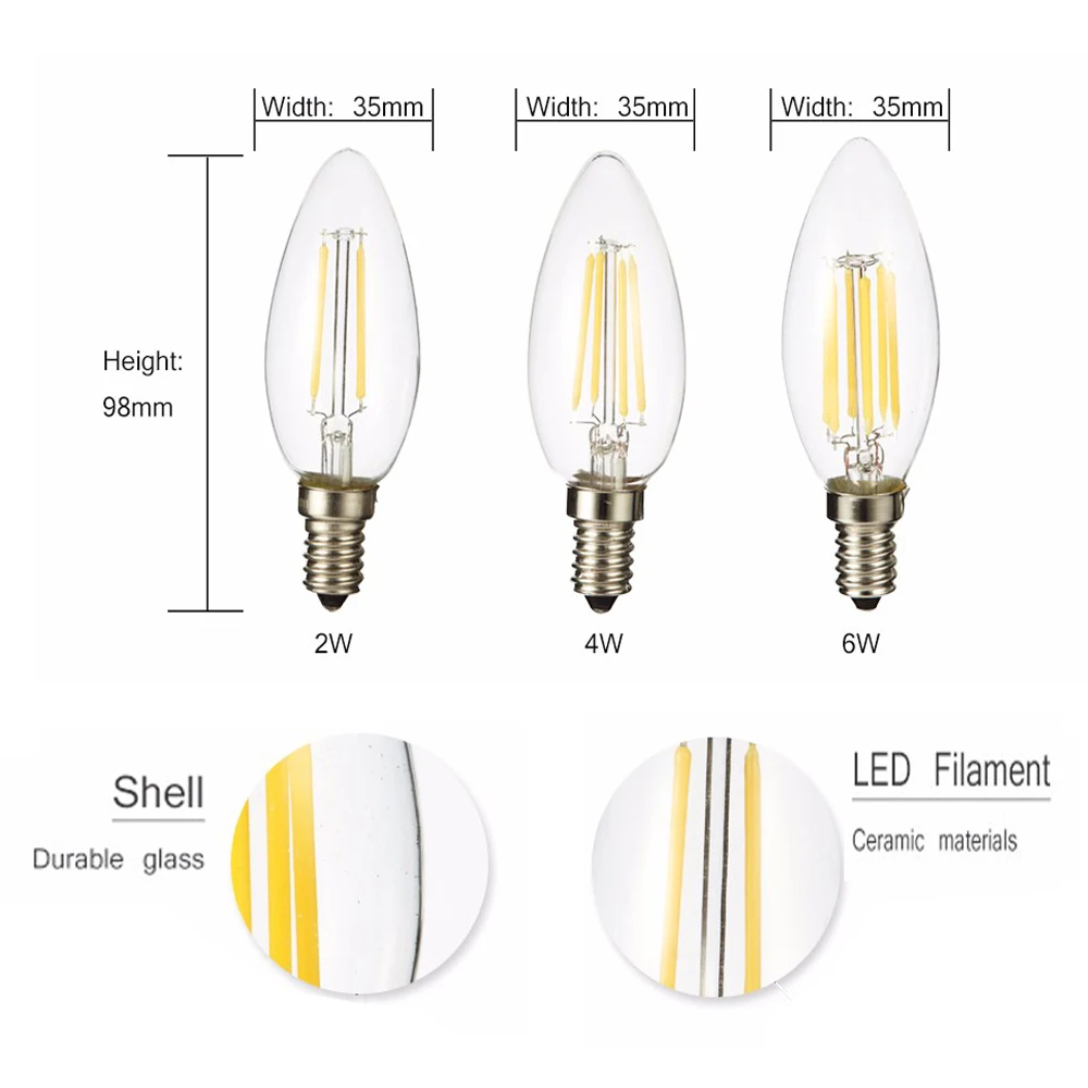 Удара E12 E14 E27 светодиодный свечки C35 свет 2 W/4 W/6 W теплый/холодный белый Ретро лампа накаливания лампы 110 V/220 V для люстры