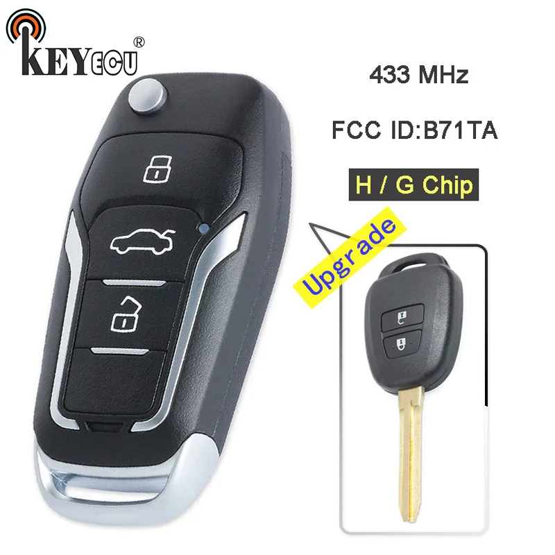 KEYECU 433 МГц H/G чип FCC ID: B71TA Замена обновленный Флип складной 2 кнопки дистанционного брелока для Toyota RAV4 Yaris