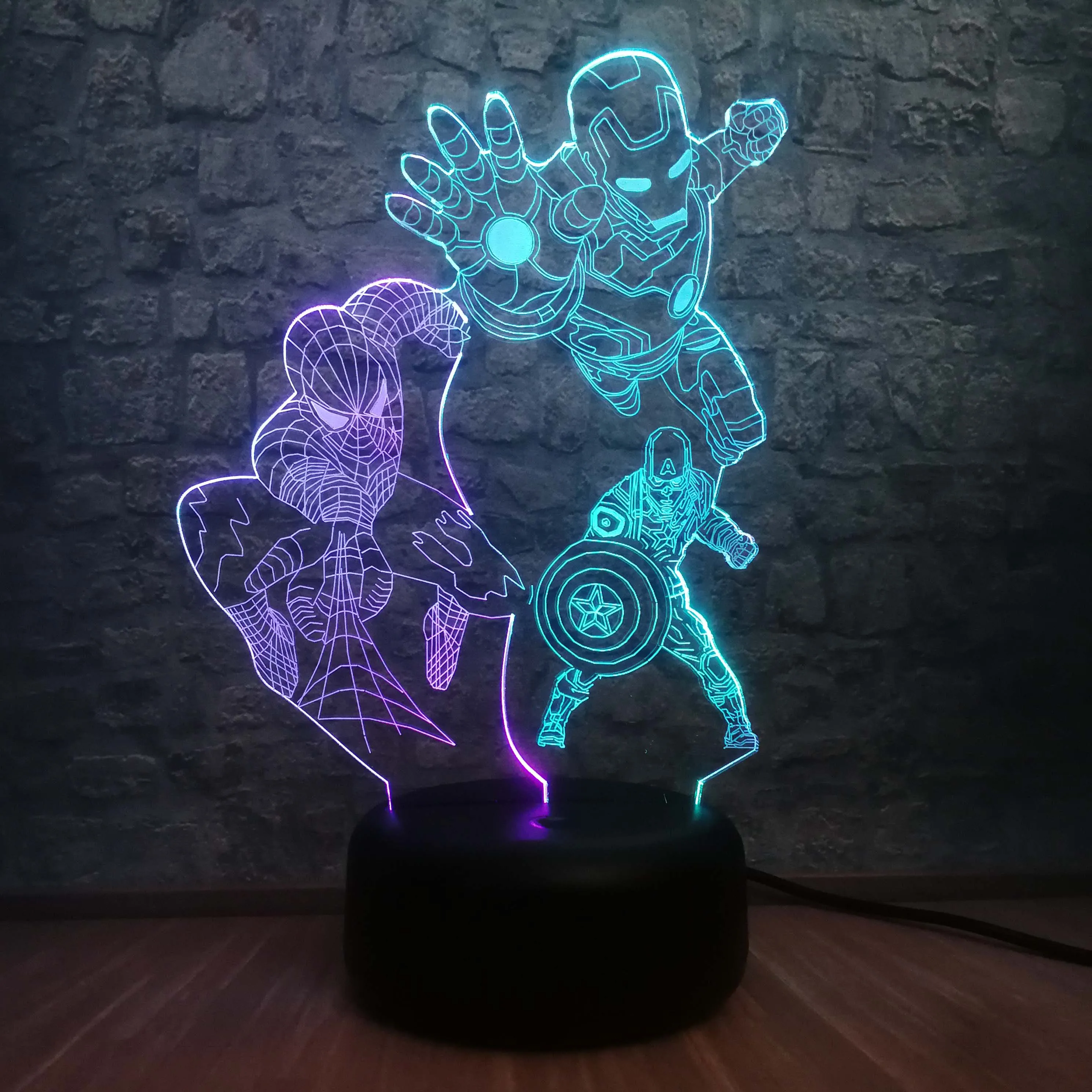 Marvel Мстители Человек паук Железный человек капитан 3D смешанные цвета luminaria USB