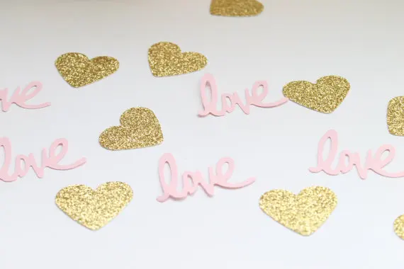 

Pink and Gold Confetti- Love table confettis wedding scatters bridal shower bachelorette party Scrapbooking Embellishment