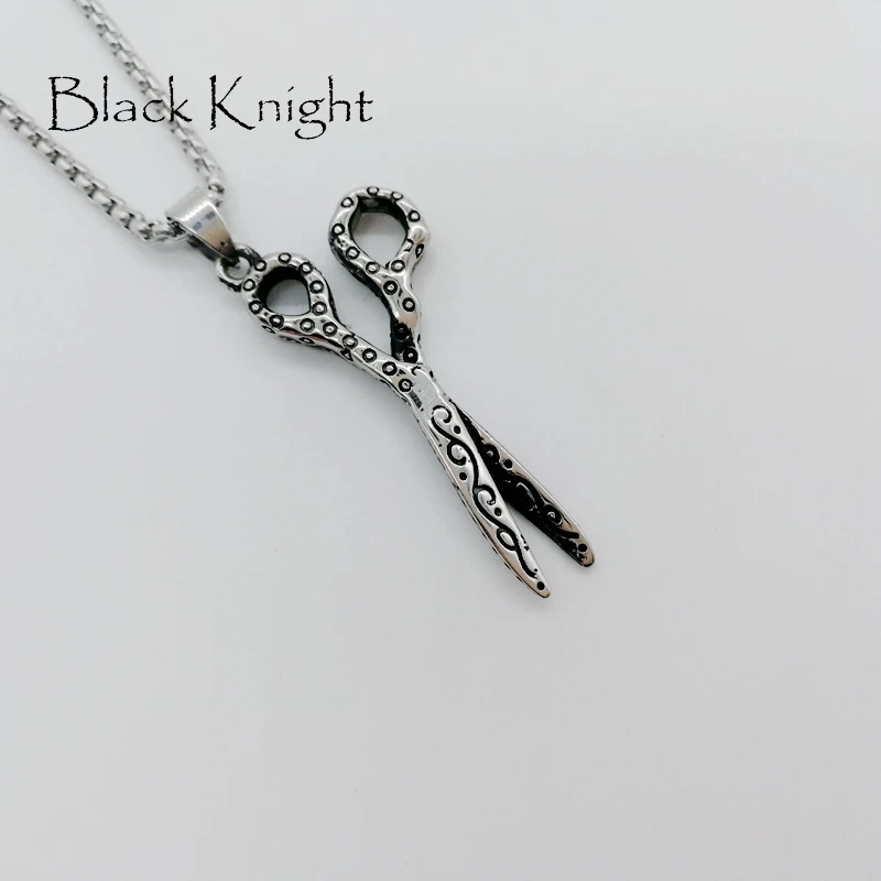 

Black Knight stainless steel Barber scissors pendant necklace embossed mini scissors barber fashion necklace jewelry BLKN0575