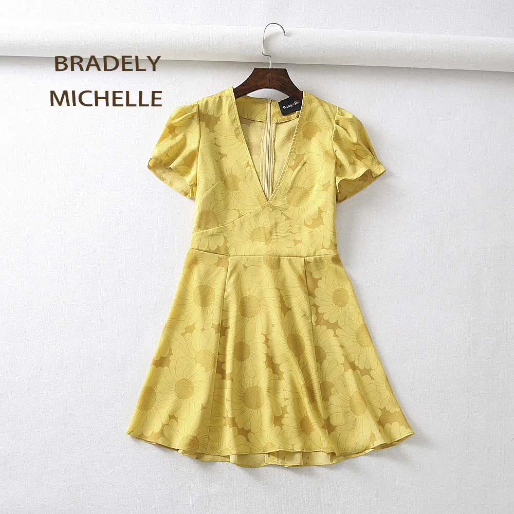 Женское мини платье на молнии с V образным вырезом и коротким рукавом|Женские