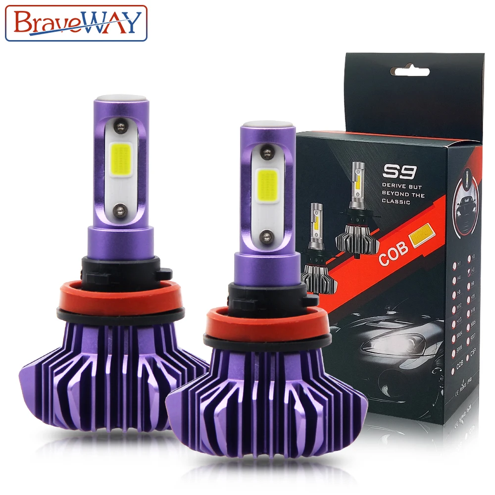BraveWay COB Чип LED H4 H7 9005 HB3 9006 HB4 H11 H8 H1 лампа для автомобиля 6500 лм K 12 В мотоцикла