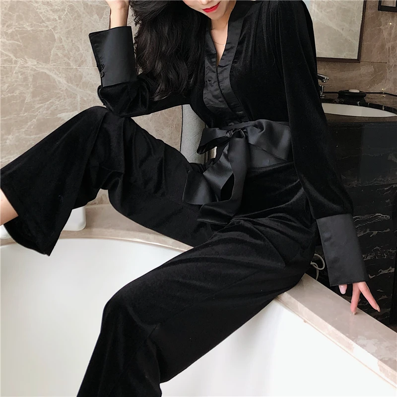 Женский вельветовый комбинезон с поясом и V образным вырезом|Женские