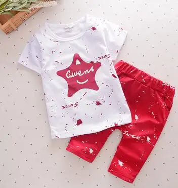 

T-shirt+ Pants Cotton 2pcs Sets Child Suit Baby Boys Splash Star Free Shipping HOT Summer Short Sleeved Cotton Two Piece Suit