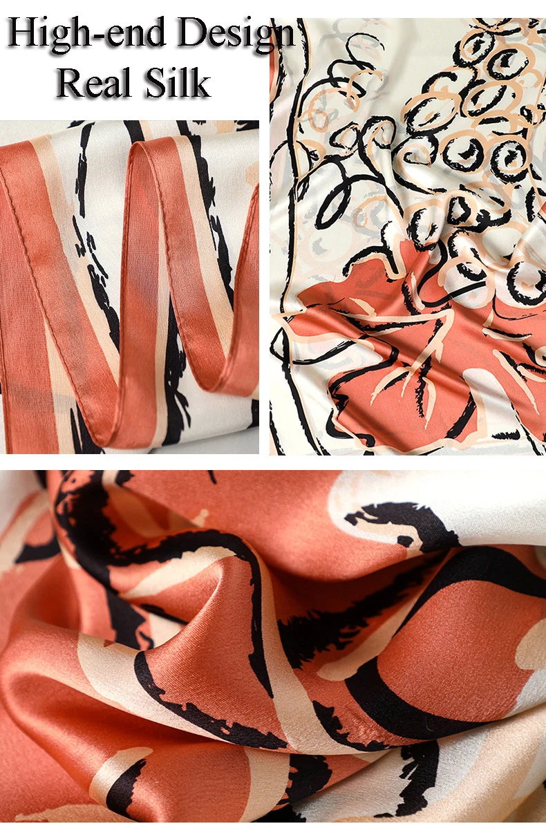 New Design Luxury Silk Scarf Women Silk Shawls Wrap For Lady Floral Neckerchief Natural Silk Scarf Foulard 1 PC