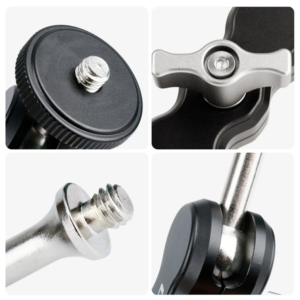 UURIG R002 Magic Arm Mount CNC Maching двойная шаровая Головка с винтом 1/4 ''для телефона