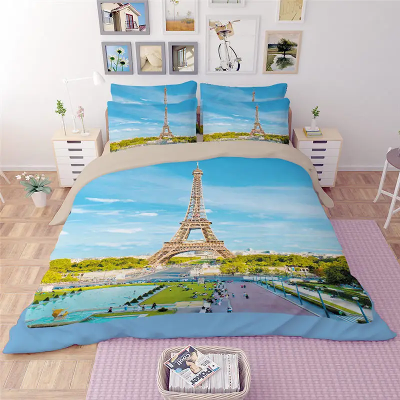Комплект постельного белья с изображением Эйфелевой башни 3 предмета|bed linen|king size