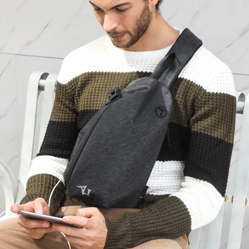

New cool style USB men chest bag waterproof shoulder bag youth sport waist bag Prevent the thief small crossbody pack c180