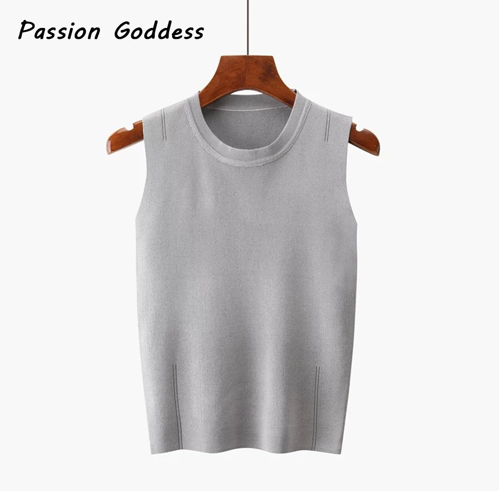 Корейский стиль топы женские трикотажные милые укороченные без рукавов с