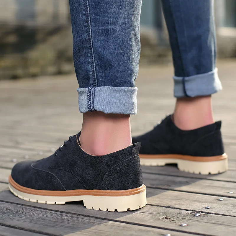 RYAMAG Pu Leather New EVA Brogue Shoes Man Platform Oxfords British Style Creepers Cut-Outs Flat Casual Men 3 Colors | Обувь